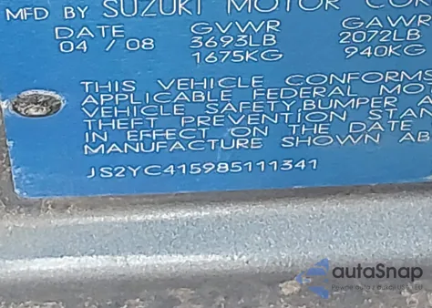 2008 Suzuki Sx4 Sport Convenience/Sport Road Trip Edition Touring 2 from USA, damaged, VIN JS2YC415985111341